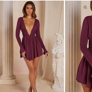 Oh Polly A Line Plunge Dress in Plum